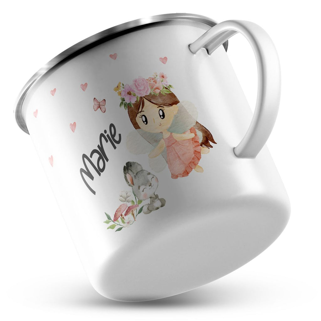 Emaille Tasse Fee mit Hase und Herzen personalisiert mit Namen | handbedrucktes Geschenk - von Mikalino