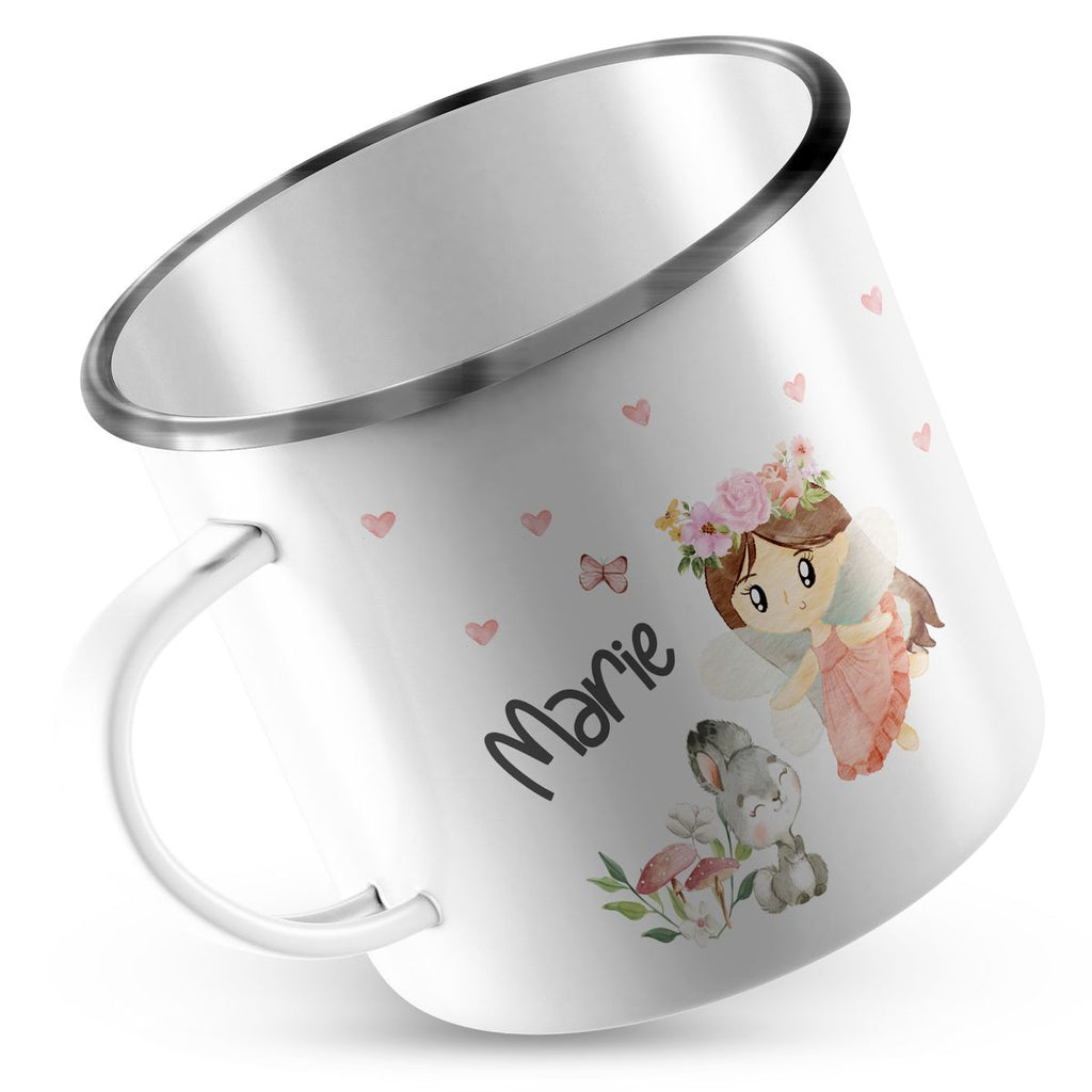 Emaille Tasse Fee mit Hase und Herzen personalisiert mit Namen | handbedrucktes Geschenk - von Mikalino