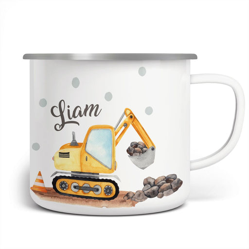 Emaille Tasse Bagger Baustelle - von Mikalino