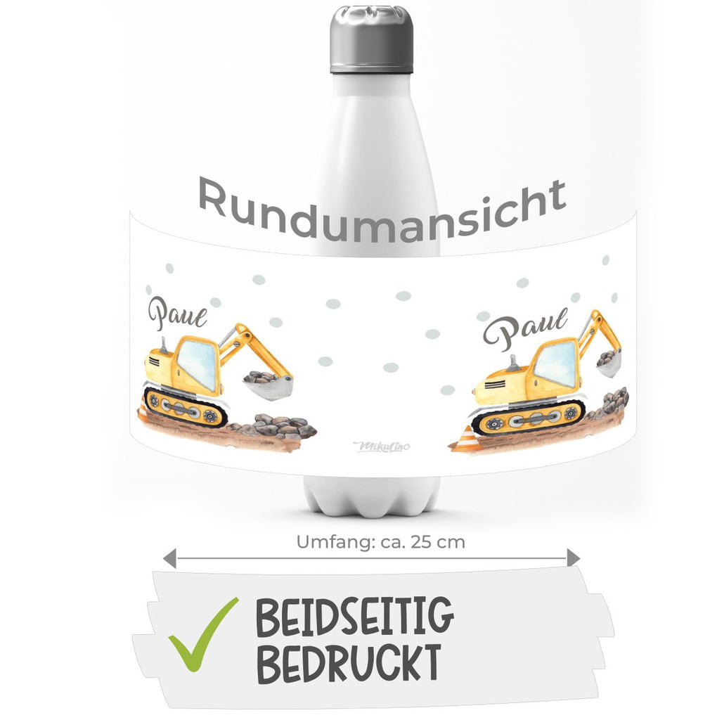 Thermo Trinkflasche Bagger mit Wunschname - von Mikalino