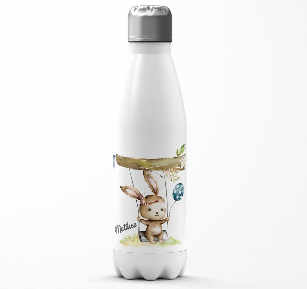 Thermo Trinkflasche Kleiner Hase Schaukel für Jungen mit Wunschname - von Mikalino