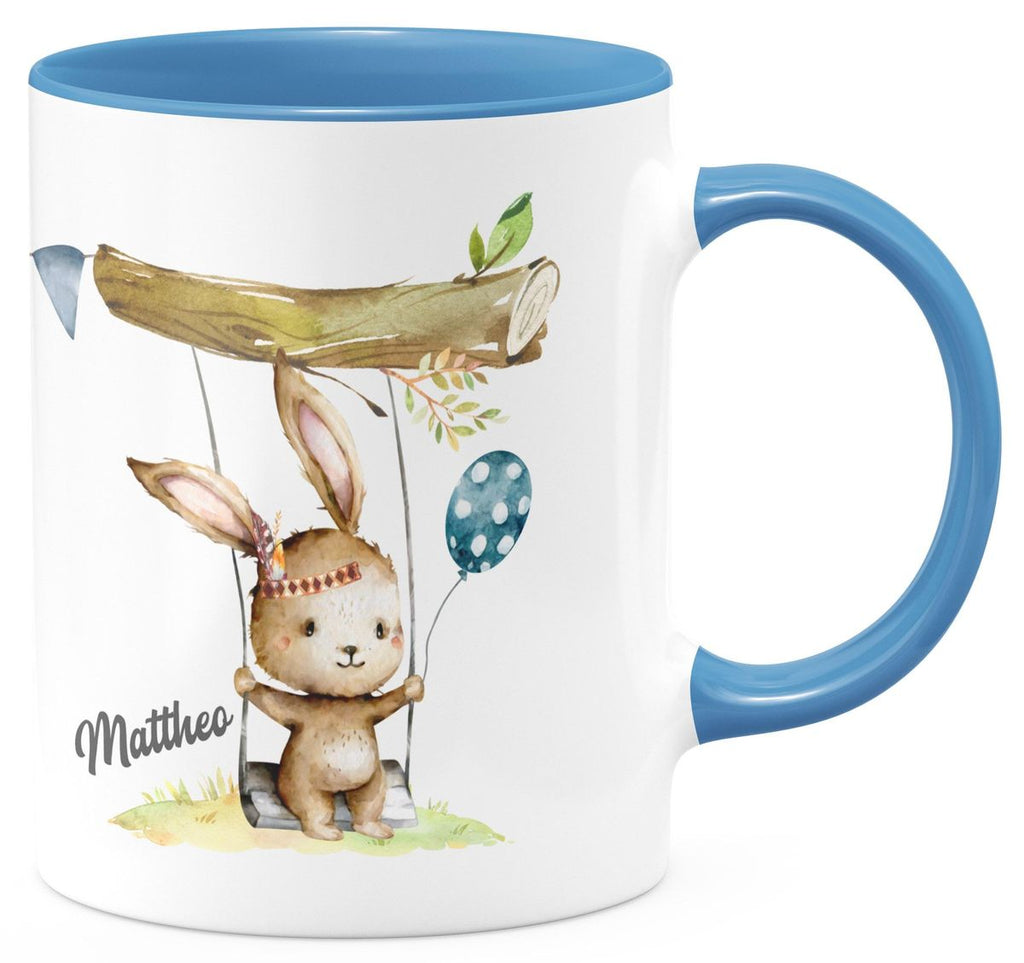 Keramik Tasse Kleiner Hase Schaukel für Jungen mit Wunschname - von Mikalino