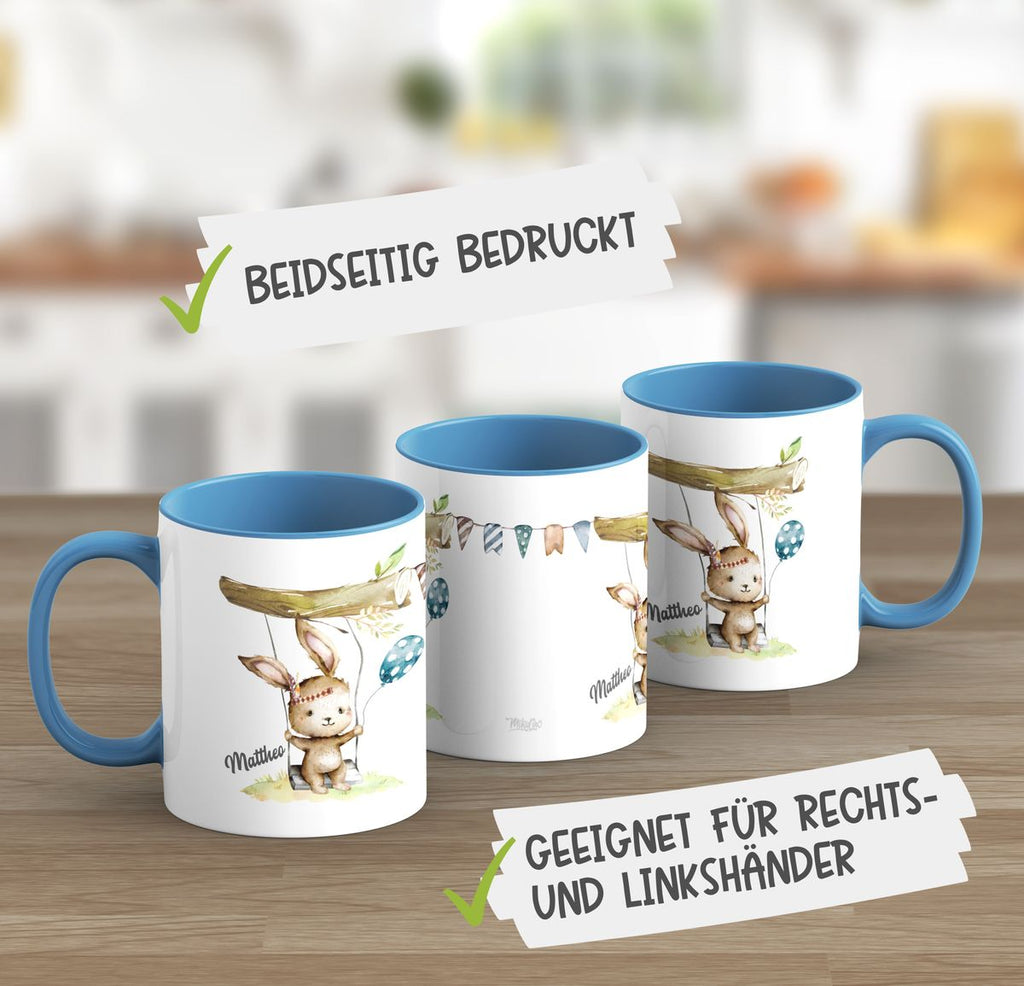 Keramik Tasse Kleiner Hase Schaukel für Jungen mit Wunschname - von Mikalino