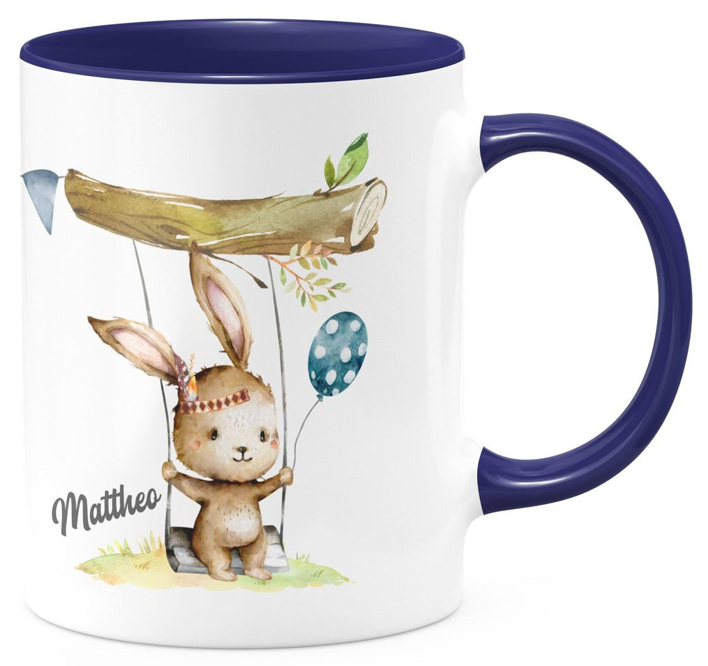 Keramik Tasse Kleiner Hase Schaukel für Jungen mit Wunschname - von Mikalino