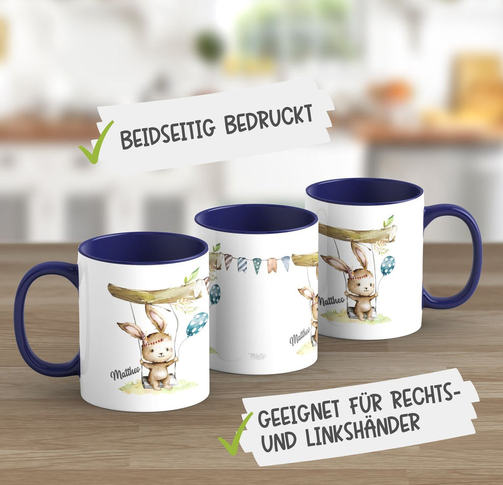 Keramik Tasse Kleiner Hase Schaukel für Jungen mit Wunschname - von Mikalino