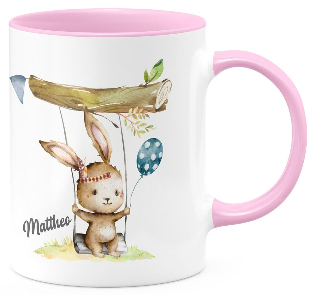 Keramik Tasse Kleiner Hase Schaukel für Jungen mit Wunschname - von Mikalino