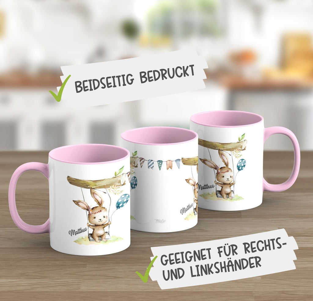 Keramik Tasse Kleiner Hase Schaukel für Jungen mit Wunschname - von Mikalino