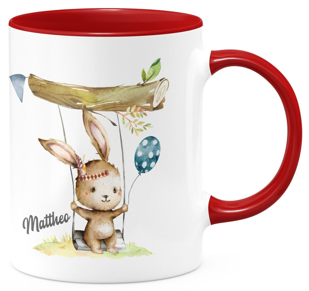 Keramik Tasse Kleiner Hase Schaukel für Jungen mit Wunschname - von Mikalino