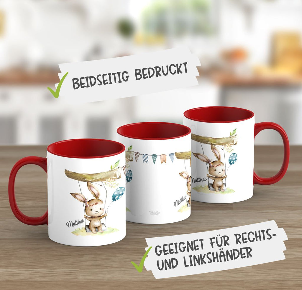 Keramik Tasse Kleiner Hase Schaukel für Jungen mit Wunschname - von Mikalino