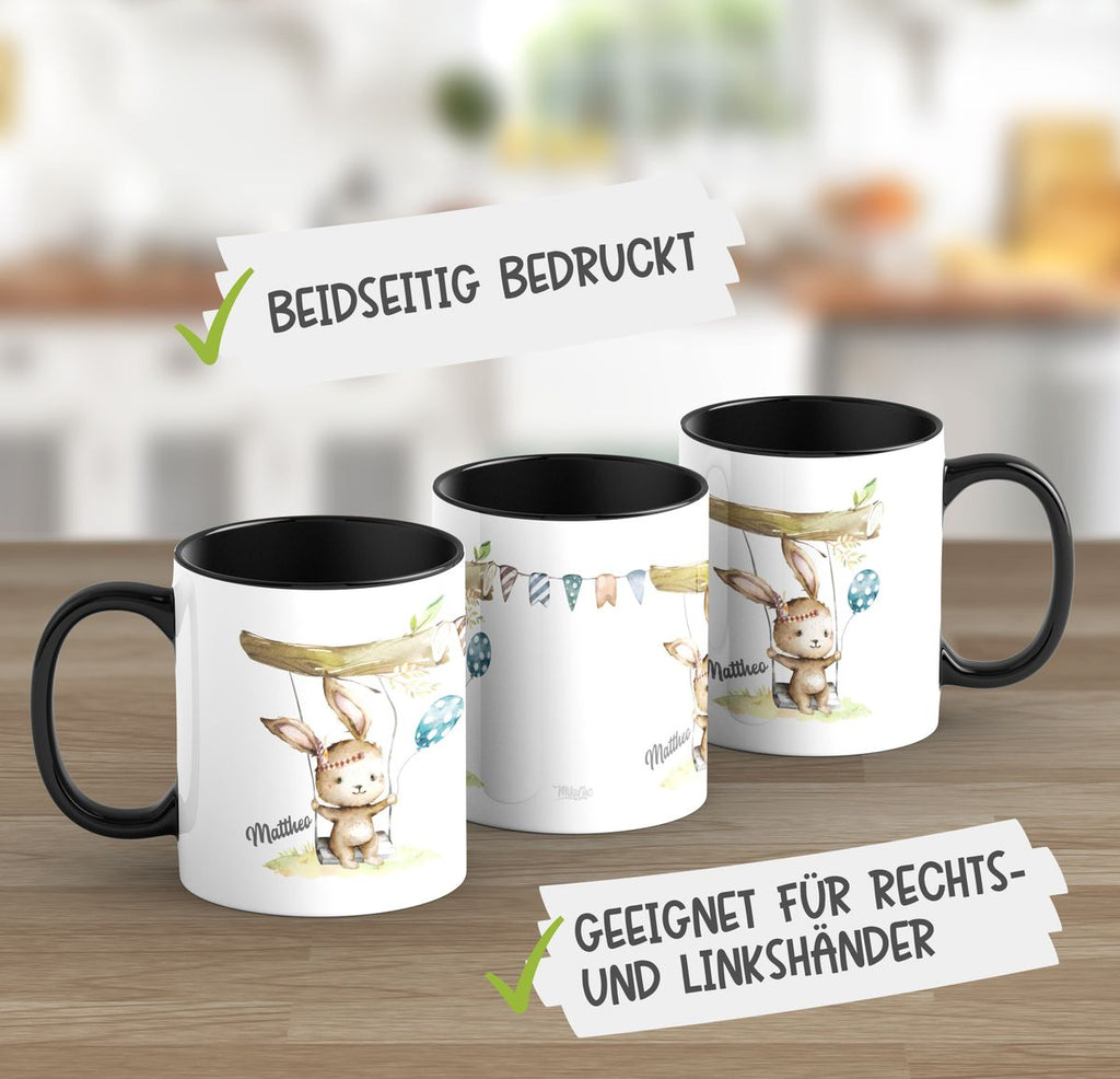 Keramik Tasse Kleiner Hase Schaukel für Jungen mit Wunschname - von Mikalino