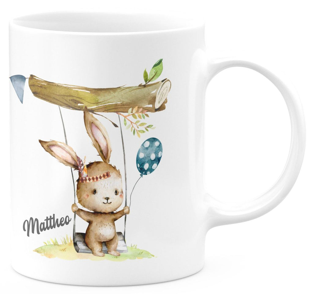 Keramik Tasse Kleiner Hase Schaukel für Jungen mit Wunschname - von Mikalino