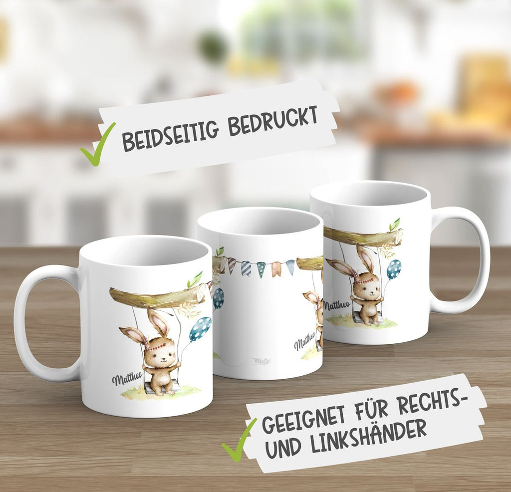 Keramik Tasse Kleiner Hase Schaukel für Jungen mit Wunschname - von Mikalino