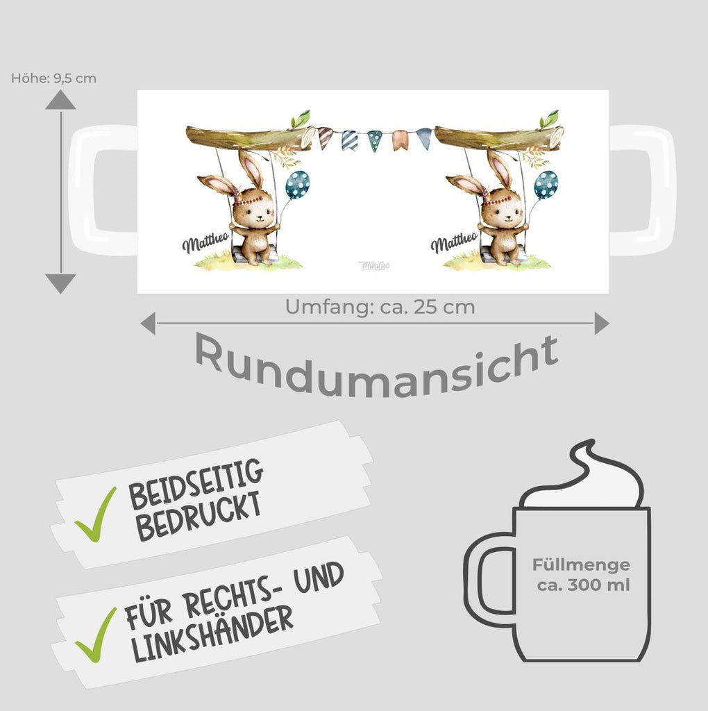 Keramik Tasse Kleiner Hase Schaukel für Jungen mit Wunschname - von Mikalino