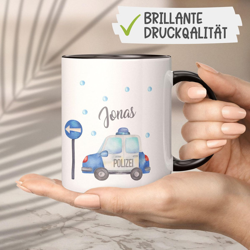 Keramik Tasse Polizeiauto mit Wunschname - von Mikalino