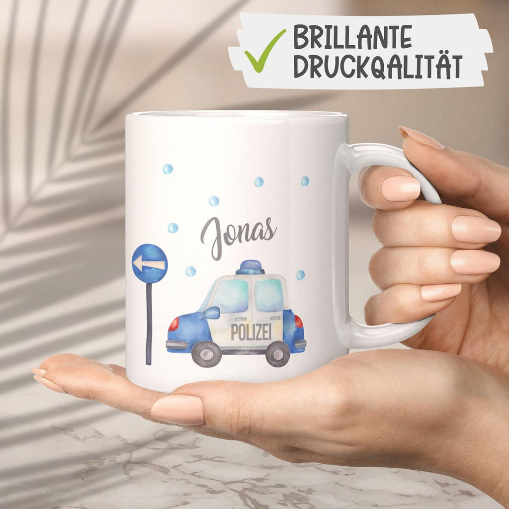 Keramik Tasse Polizeiauto mit Wunschname - von Mikalino