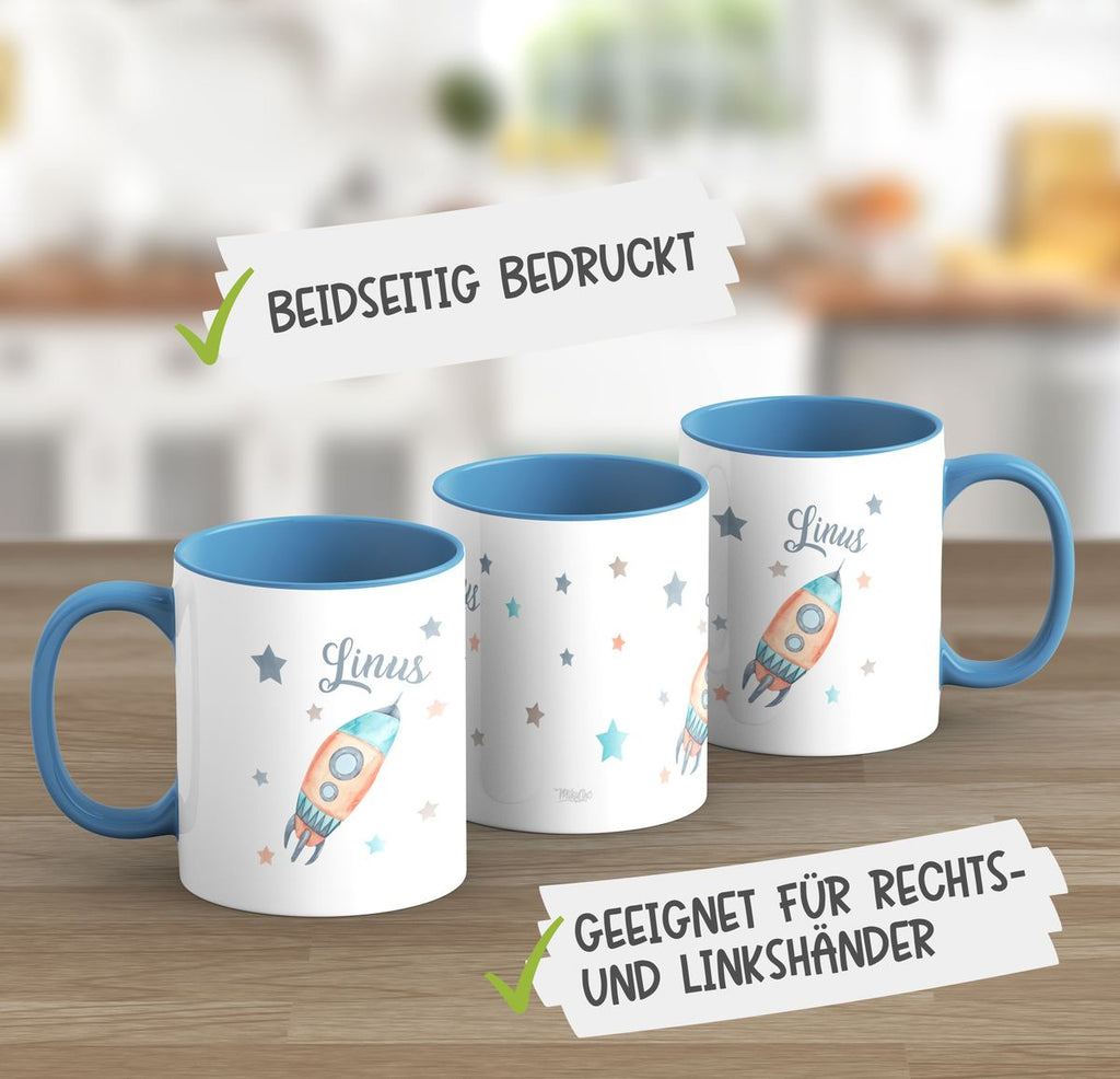 Keramik Tasse Rakete und All mit Wunschname - von Mikalino