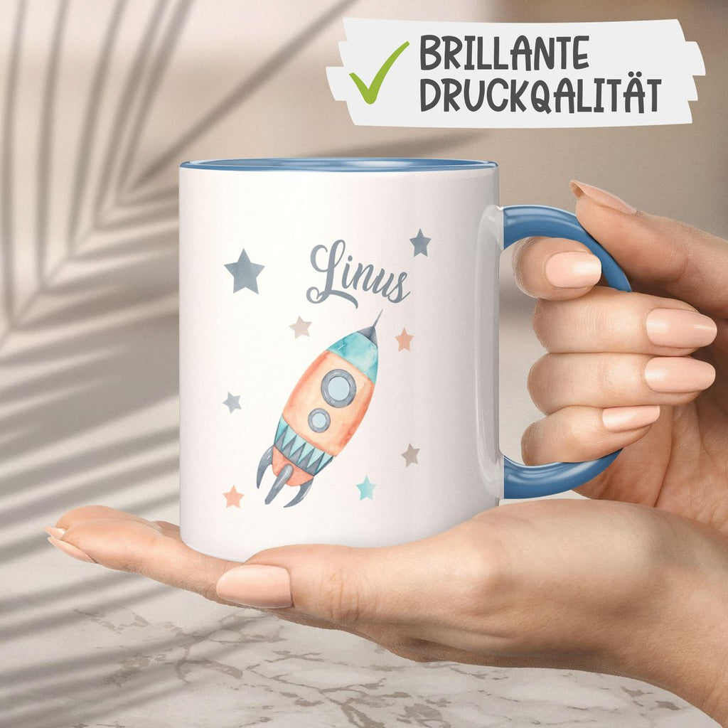 Keramik Tasse Rakete und All mit Wunschname - von Mikalino