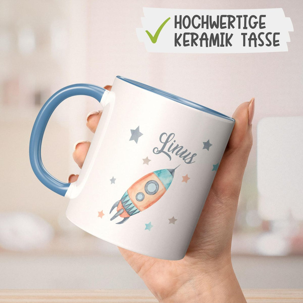 Keramik Tasse Rakete und All mit Wunschname - von Mikalino