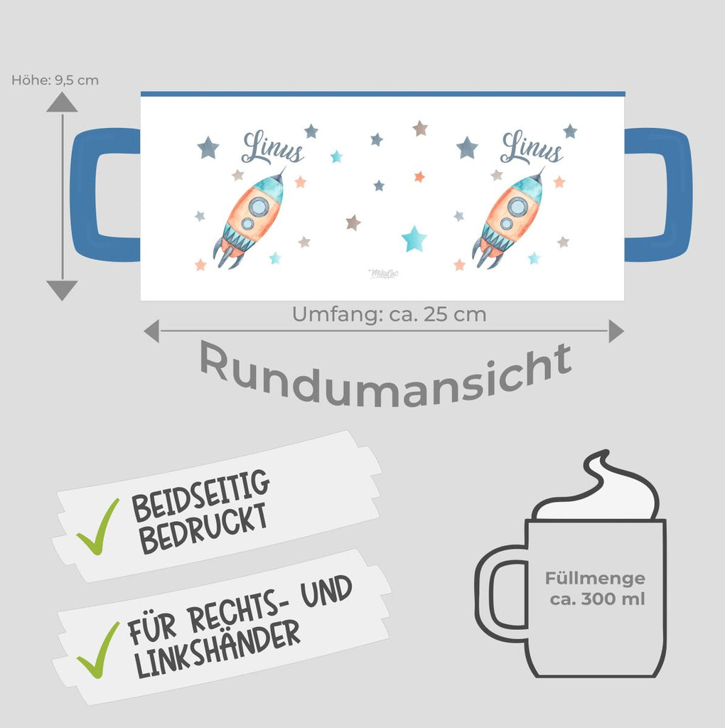 Keramik Tasse Rakete und All mit Wunschname - von Mikalino