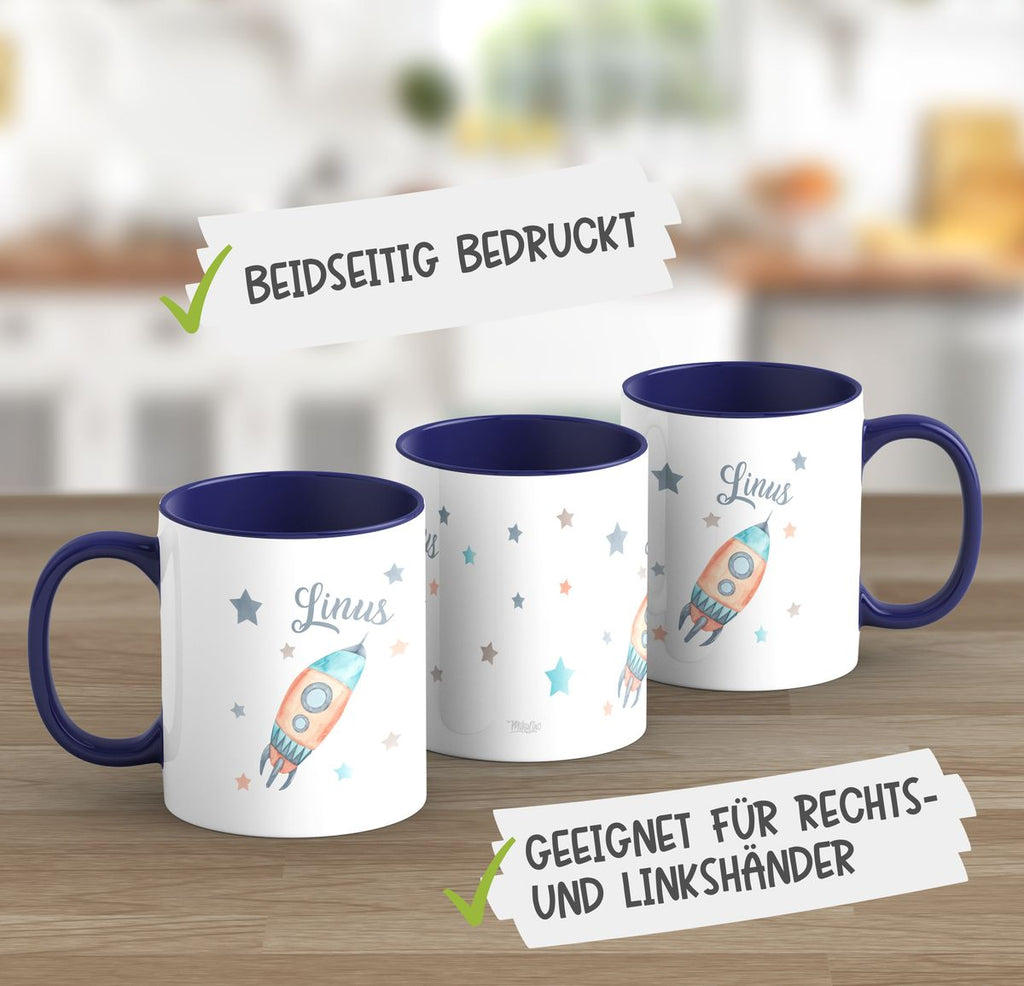 Keramik Tasse Rakete und All mit Wunschname - von Mikalino