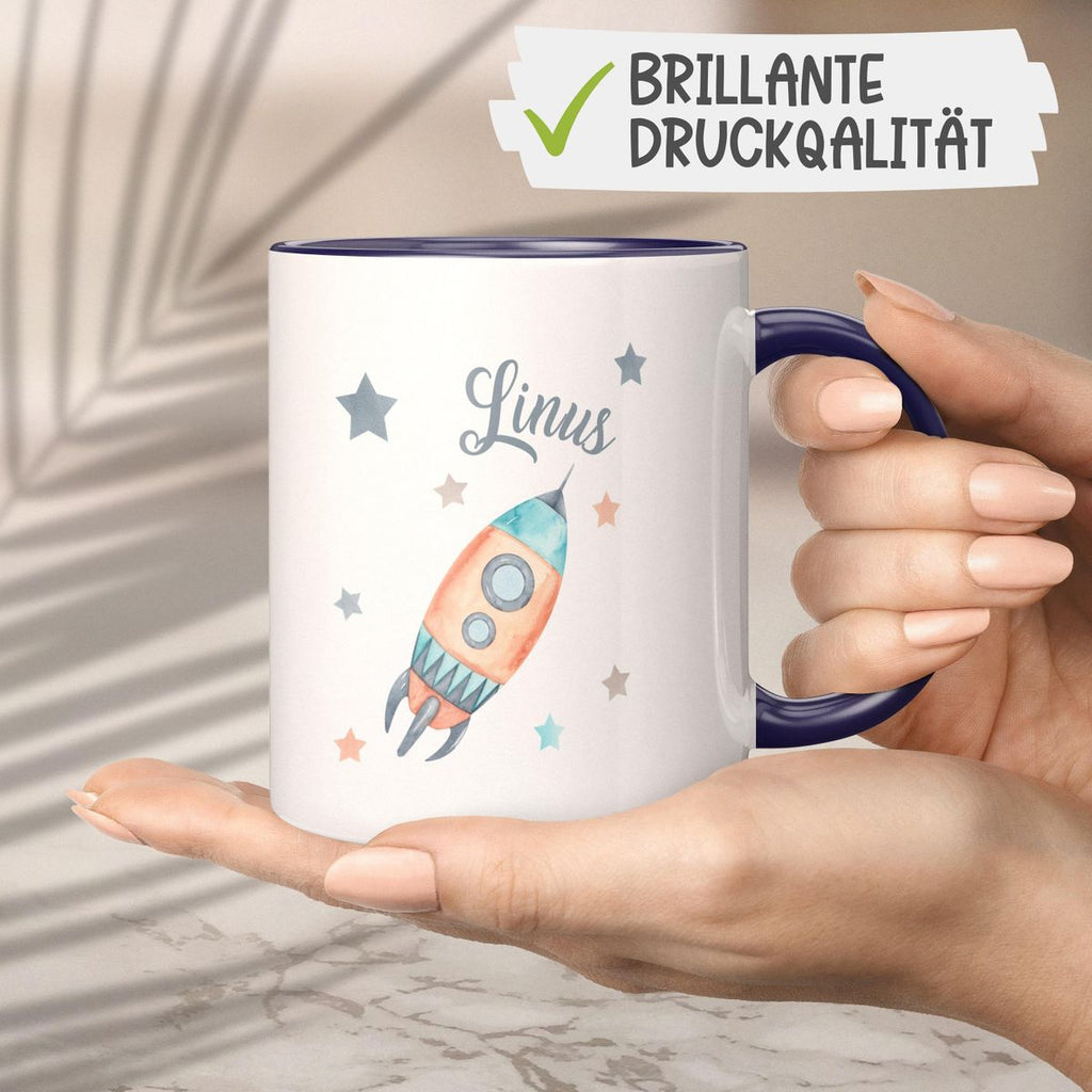 Keramik Tasse Rakete und All mit Wunschname - von Mikalino