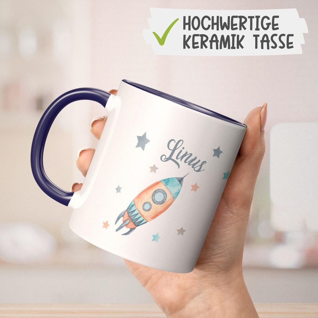 Keramik Tasse Rakete und All mit Wunschname - von Mikalino