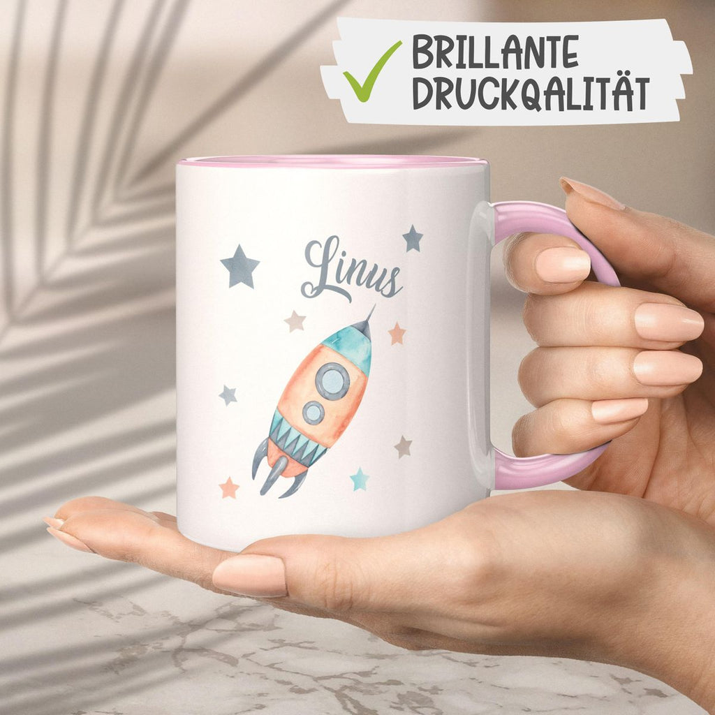 Keramik Tasse Rakete und All mit Wunschname - von Mikalino