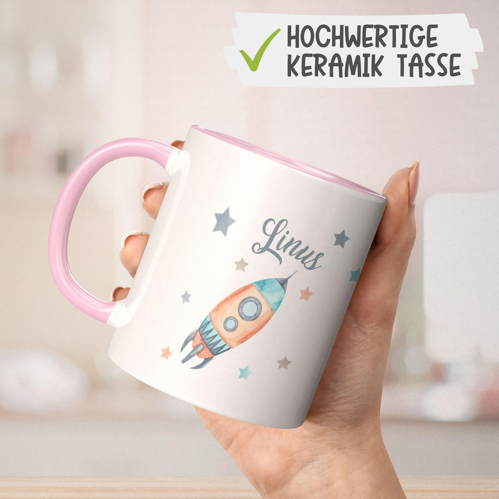 Keramik Tasse Rakete und All mit Wunschname - von Mikalino