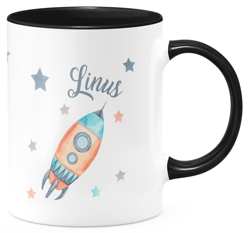 Keramik Tasse Rakete und All mit Wunschname - von Mikalino