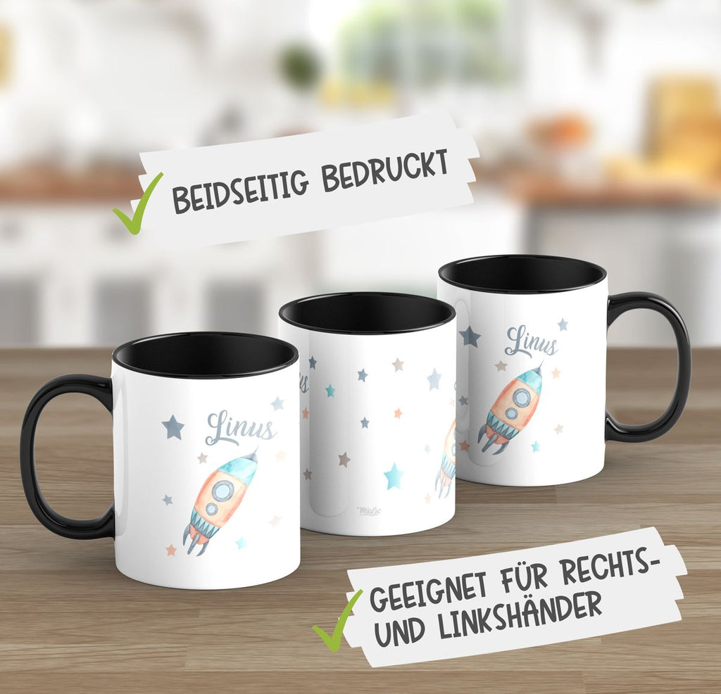 Keramik Tasse Rakete und All mit Wunschname - von Mikalino