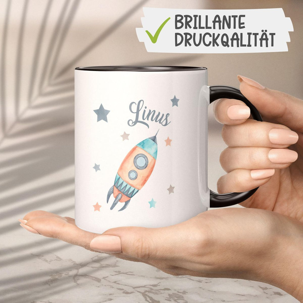 Keramik Tasse Rakete und All mit Wunschname - von Mikalino