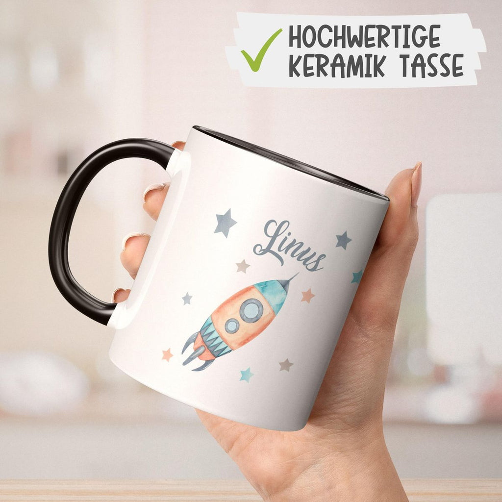 Keramik Tasse Rakete und All mit Wunschname - von Mikalino