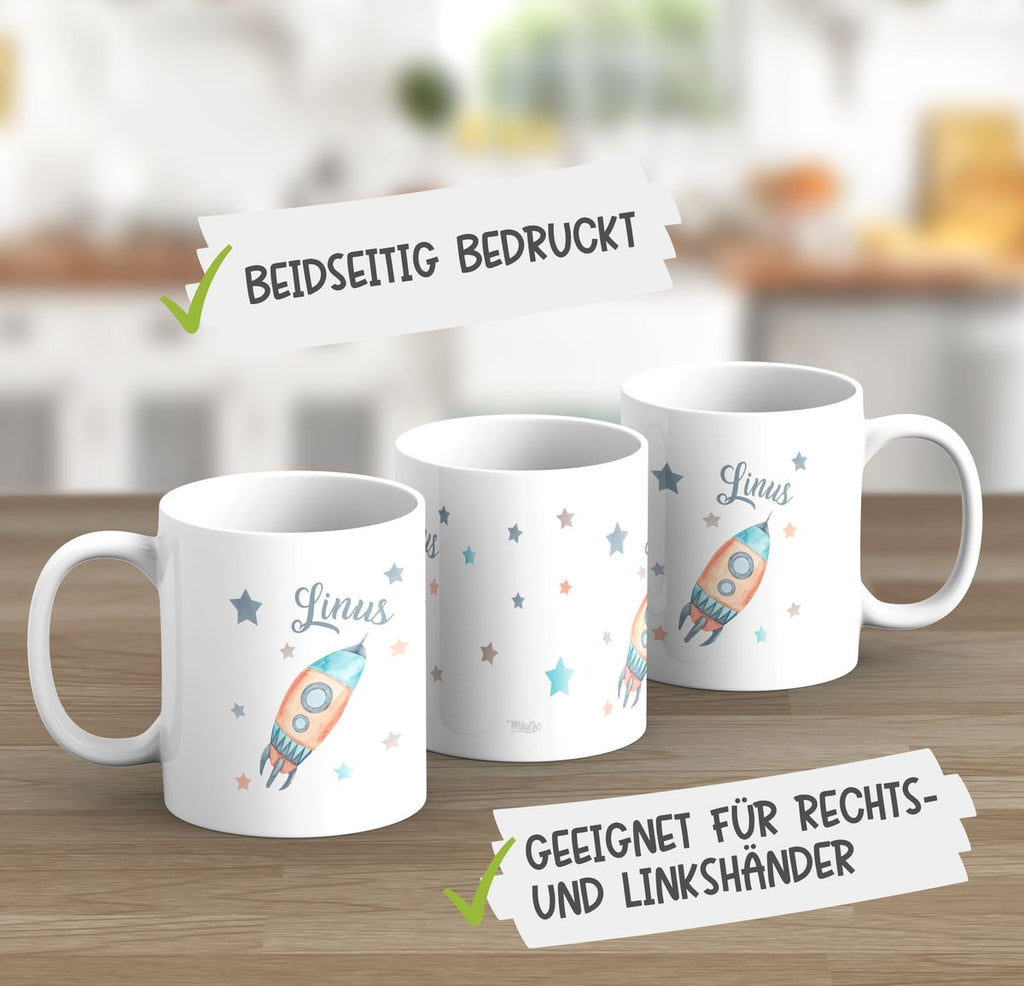 Keramik Tasse Rakete und All mit Wunschname - von Mikalino