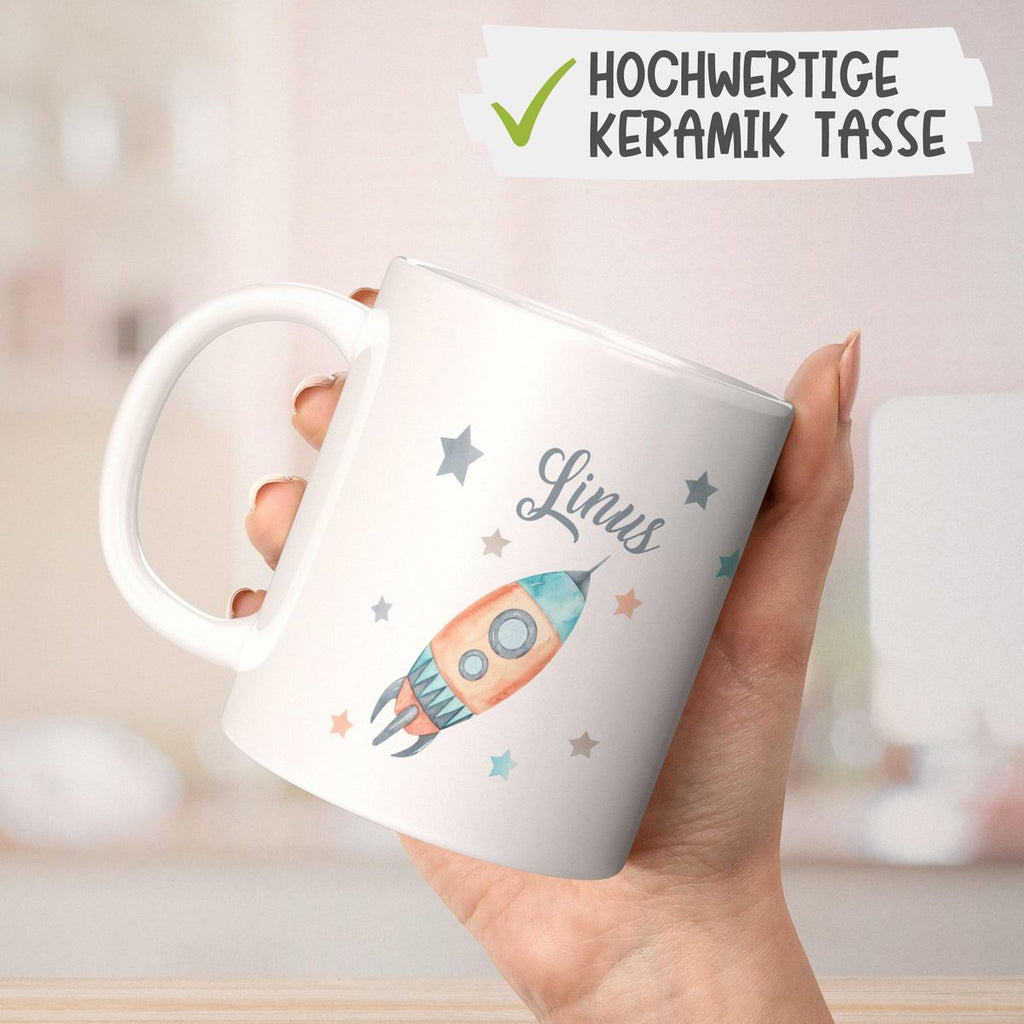 Keramik Tasse Rakete und All mit Wunschname - von Mikalino