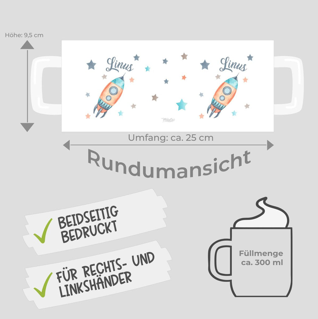 Keramik Tasse Rakete und All mit Wunschname - von Mikalino