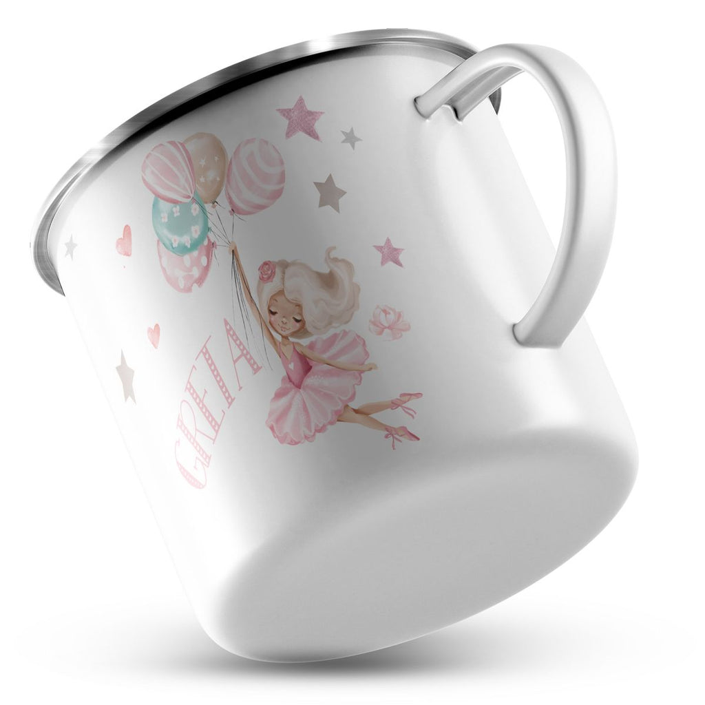 Emaille Tasse Ballerina fliegt mit Luftballons personalisiert mit Namen | handbedrucktes Geschenk - von Mikalino