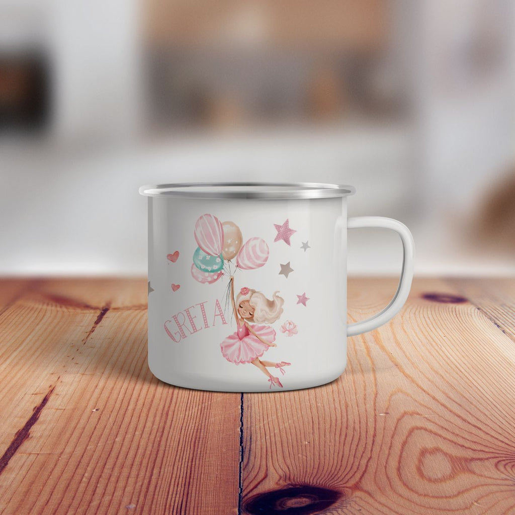 Emaille Tasse Ballerina fliegt mit Luftballons personalisiert mit Namen | handbedrucktes Geschenk - von Mikalino