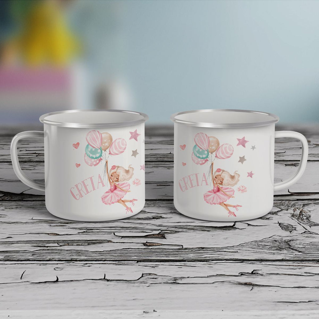 Emaille Tasse Ballerina fliegt mit Luftballons personalisiert mit Namen | handbedrucktes Geschenk - von Mikalino