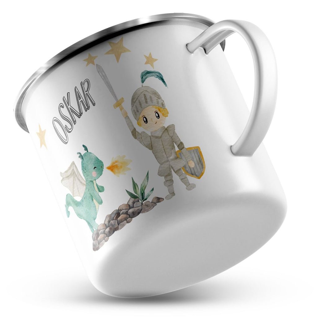 Emaille Tasse Ritter mit Schwert und Drache personalisiert mit Namen | handbedrucktes Geschenk - von Mikalino