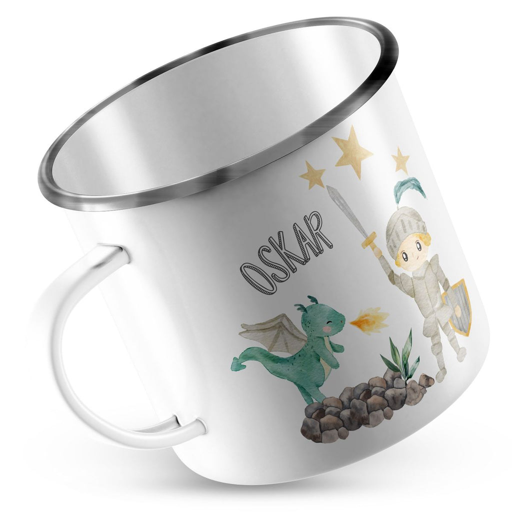 Emaille Tasse Ritter mit Schwert und Drache personalisiert mit Namen | handbedrucktes Geschenk - von Mikalino