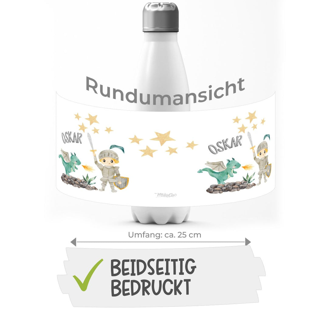 Thermo Trinkflasche Kleiner Ritter & Drachen mit Wunschname - von Mikalino