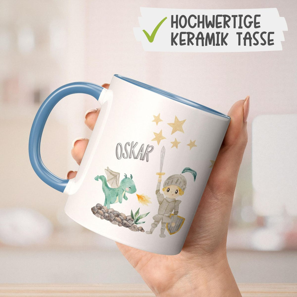 Keramik Tasse Kleiner Ritter & Drachen mit Wunschname - von Mikalino