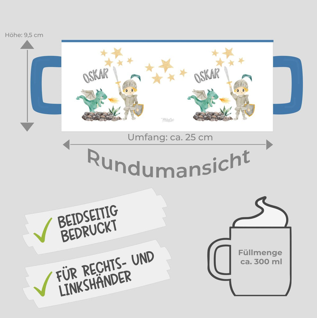 Keramik Tasse Kleiner Ritter & Drachen mit Wunschname - von Mikalino