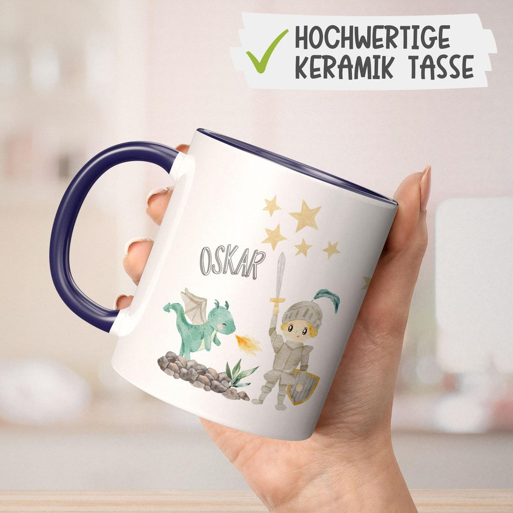 Keramik Tasse Kleiner Ritter & Drachen mit Wunschname - von Mikalino