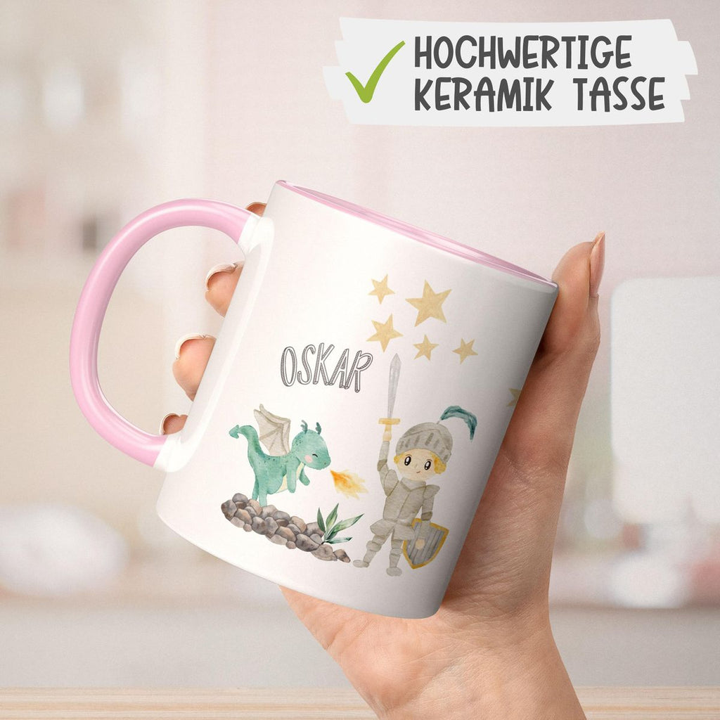 Keramik Tasse Kleiner Ritter & Drachen mit Wunschname - von Mikalino