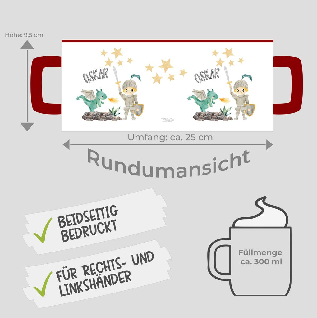 Keramik Tasse Kleiner Ritter & Drachen mit Wunschname - von Mikalino