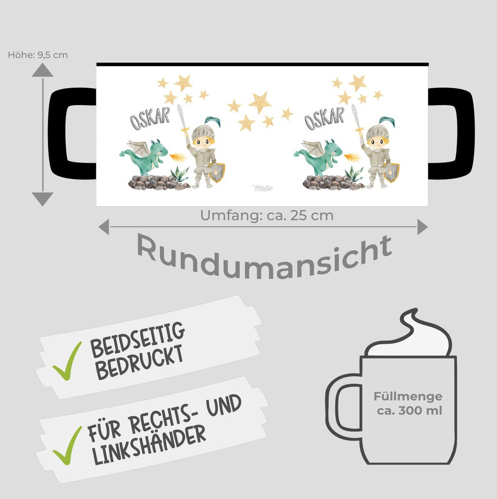 Keramik Tasse Kleiner Ritter & Drachen mit Wunschname - von Mikalino