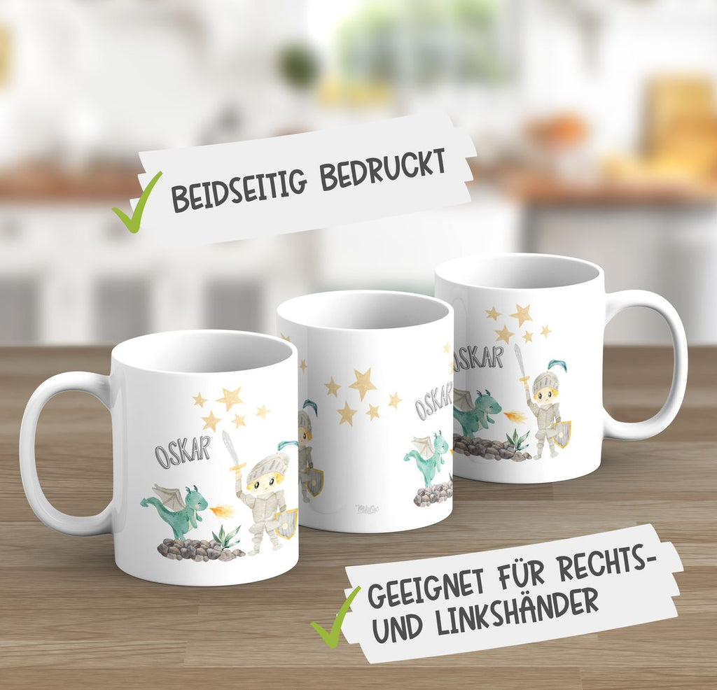 Keramik Tasse Kleiner Ritter & Drachen mit Wunschname - von Mikalino