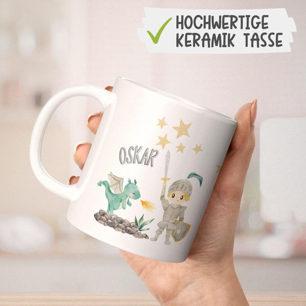 Keramik Tasse Kleiner Ritter & Drachen mit Wunschname - von Mikalino