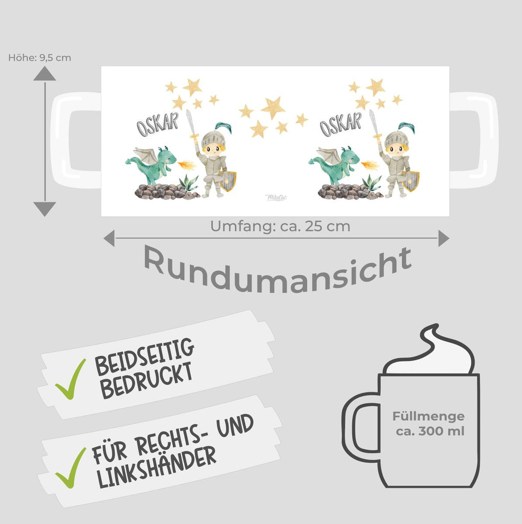 Keramik Tasse Kleiner Ritter & Drachen mit Wunschname - von Mikalino